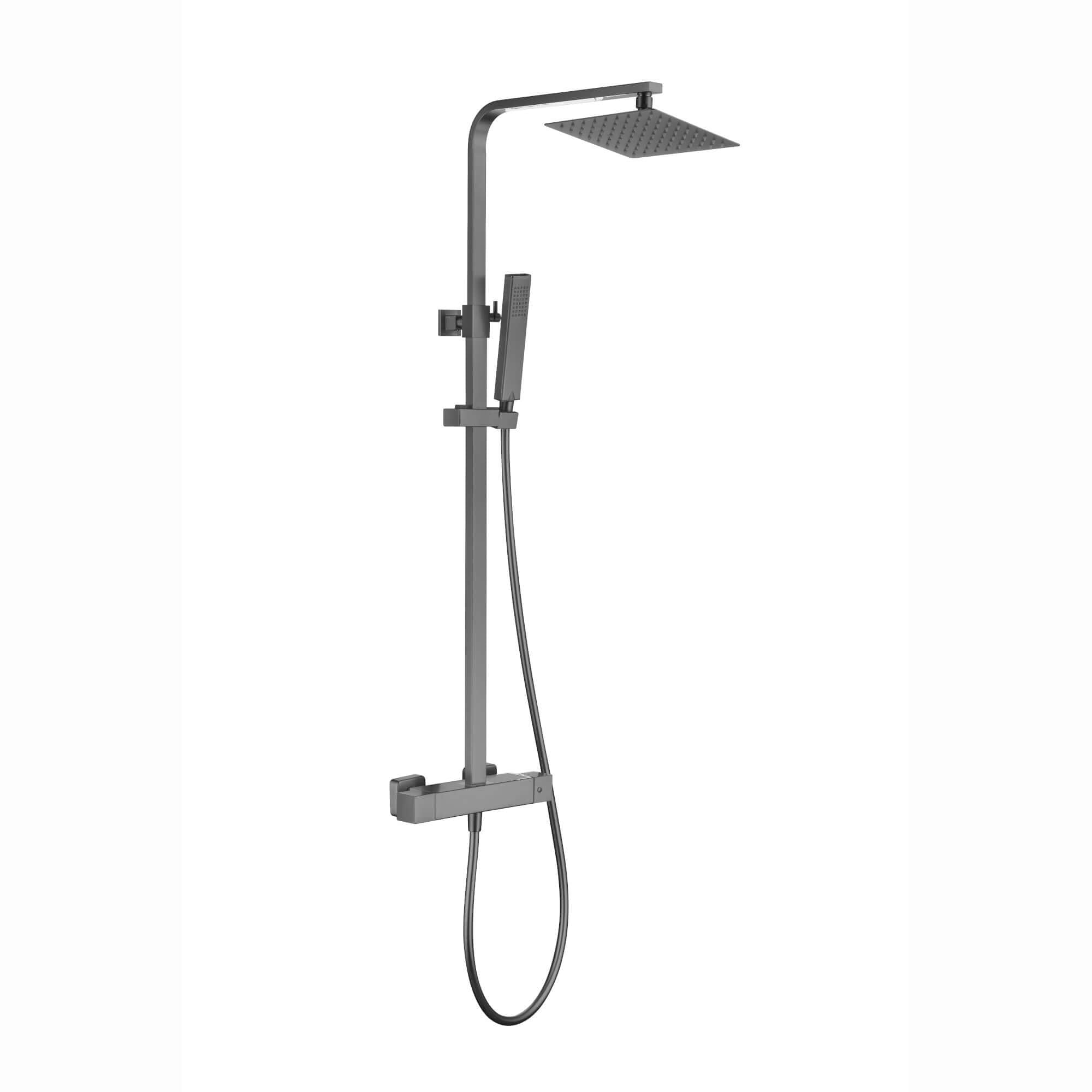 Buy Enzo square thermostatic shower set two outlet with ultra slim 200mm shower head and handheld - gunmetal grey Online UK | HOUSE OF ENKI